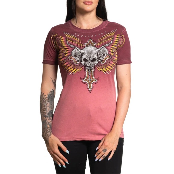Affliction Women's T-Shirt Hyper Speed Biker Tattoo - Picture 9 of 12